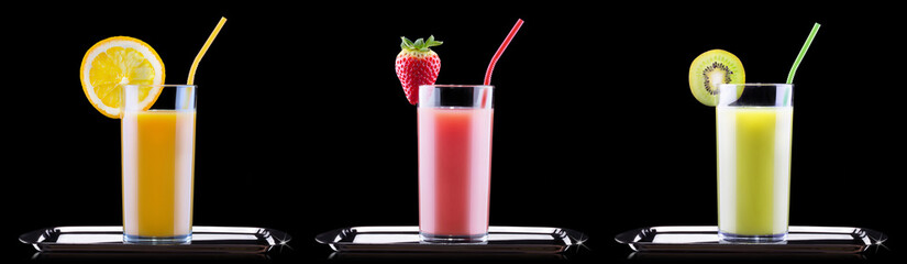 tasty summer fruits with juice in glass