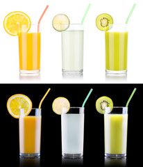 tasty summer fruits with juice in glass