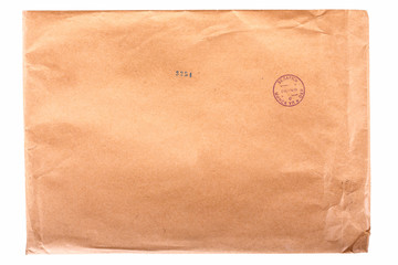 Yellow vintage envelope isolated on white