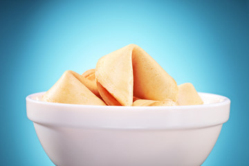 Studio shot of fortune cookies in a bowl