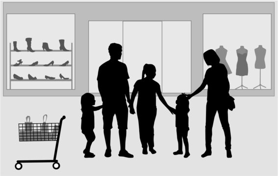 Family shopping. Silhouettes conceptual.