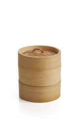 wooden dimsum plate on white background
