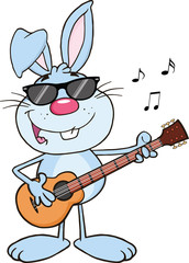 Funny Blue Rabbit With Sunglasses Playing A Guitar And Singing