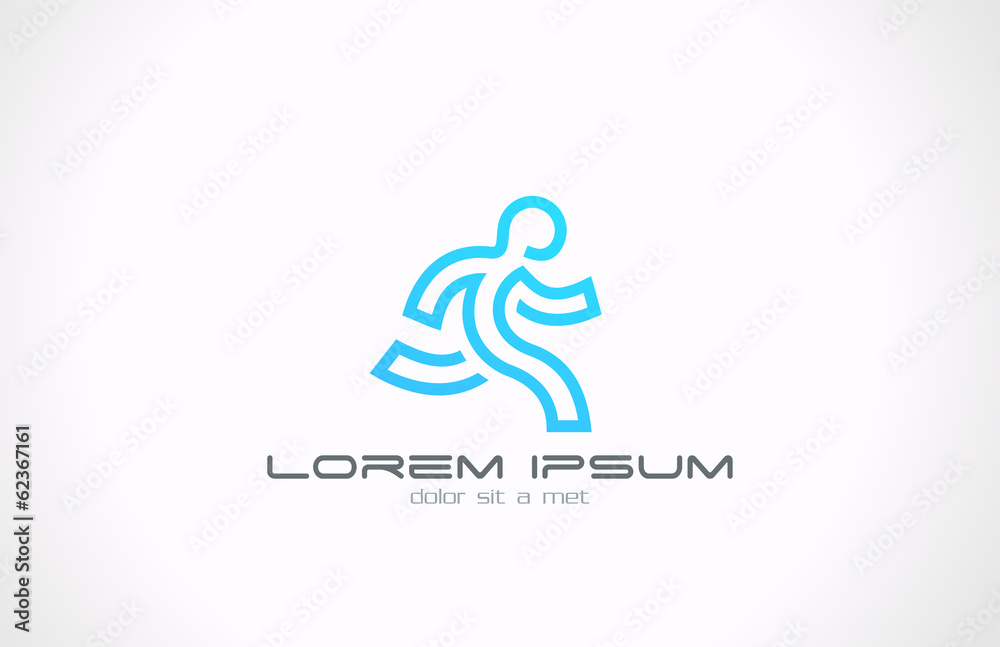 Poster running man abstract vector logo design template. line art