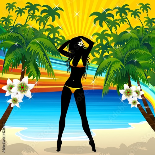 Sexy Girl On Tropical Beach Wall Mural Wallpaper Murals Bluedarkart