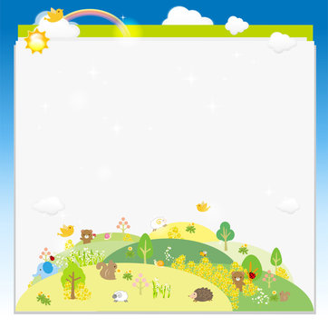 動物達の森と花　青空