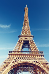 sunny morning and Eiffel Tower, Paris, France