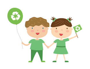 Kids with eco symbol