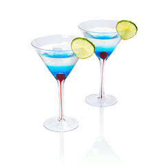 Blue Martini curacao drink over white background