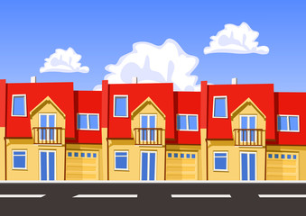 Colorful vector city, row building. Illustration