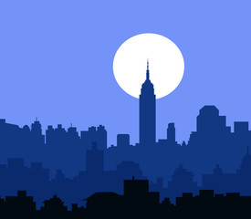 New York Skyline at Night - Vector