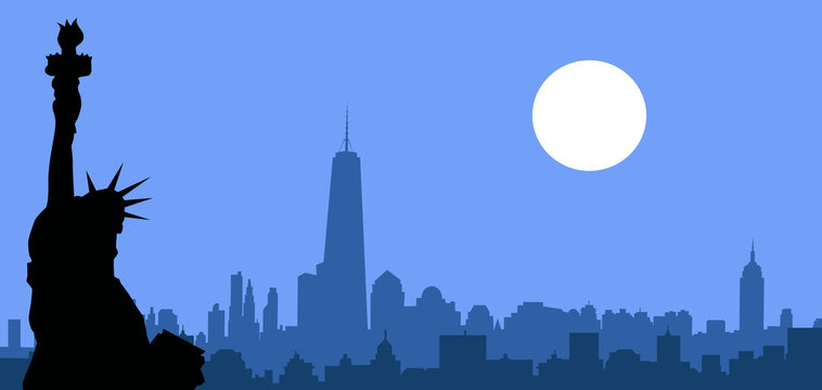 New York Skyline at night - Vector