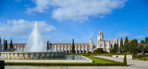 Jeronimos monastery in Lisbon with fountain