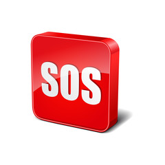 SOS 3d Rounded Corner Red Vector Icon Button