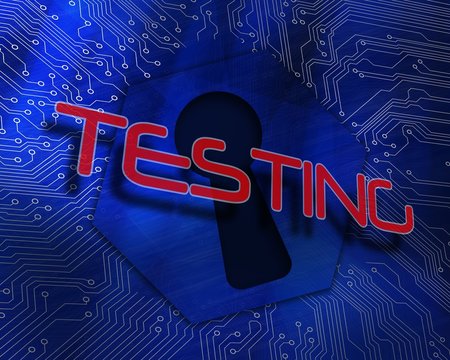 Testing against keyhole graphic on blue background