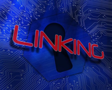 Linking against keyhole graphic on blue background