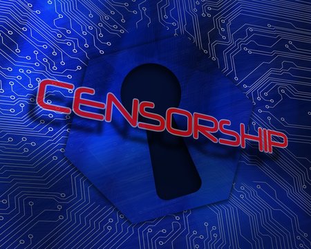 Censorship against keyhole graphic on blue background