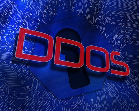 Ddos against keyhole graphic on blue background