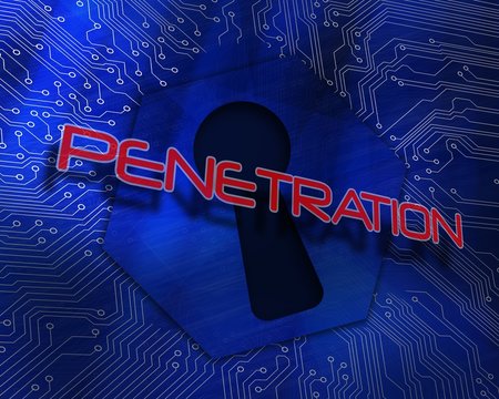 Penetration against keyhole graphic on blue background