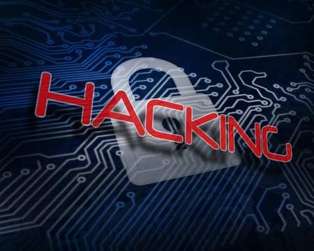 Hacking against white digital padlock over circuit board