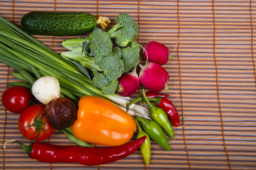 various vegetables on a mat
