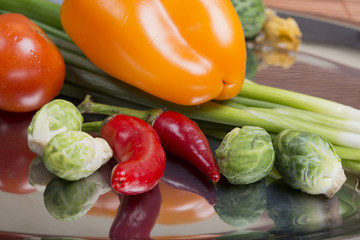 fresh tomatoes, cucumber, onions, peppers and cabbage