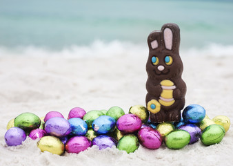 Fototapeta premium Chocolate Rabbit and easter eggs