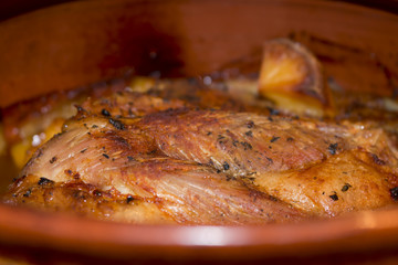 Roast pork meat with potatoes