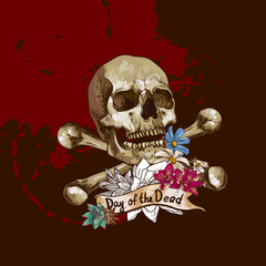 Skull and Flowers Vector Illustration