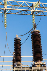 High-voltage insulators on transformer substation