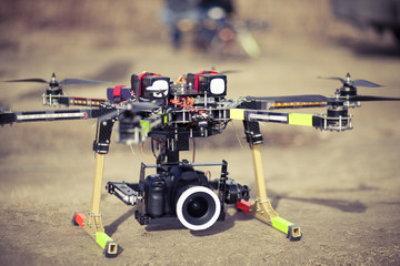 Octocopter drone ready to takeoff