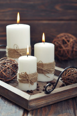 Candles on  vintage tray