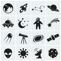 Space and astronomy icons. Vector set.