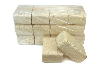 wood briquettes isolated on white background.