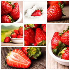 Photo collage of fresh strawberries. 