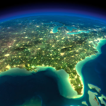 Night Earth. Gulf of Mexico and Florida
