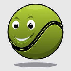 Happy bouncy green cartoon tennis ball