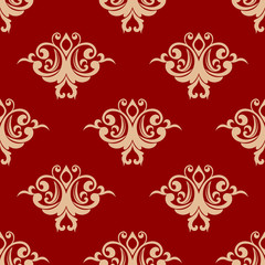Red on beige floral seamless pattern