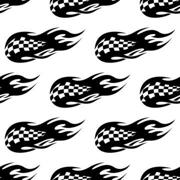 Flaming checkered flag seamless pattern