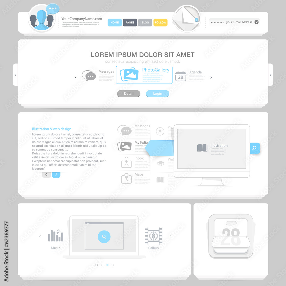Wall mural flat website design template with icons and symbols
