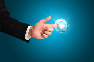 Hand of Business man pushing start button or play button