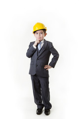 young kid dressed up as a business person