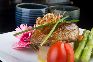 japanese cuisine. beef cube on the background