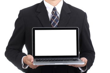 Businessman type laptop for send information