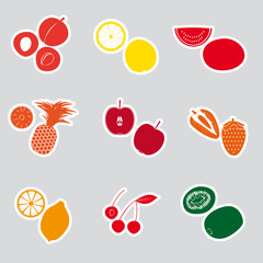 color fruits and half fruits stickers eps10