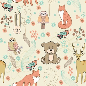 vector cute children seamless pattern with animals