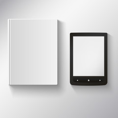 e-book and old book on a white background