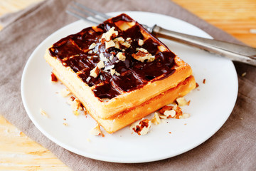 two waffles with chocolate