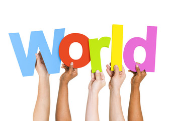 Group of Diverse People Holding Word World