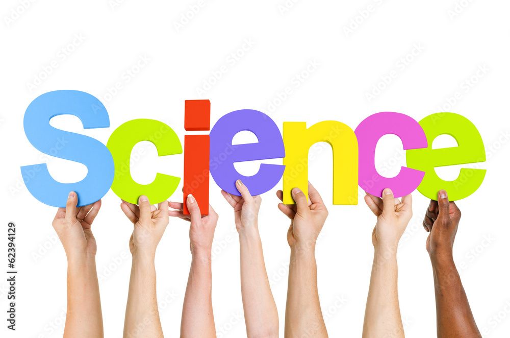 Wall mural multi ethnic people holding the word science